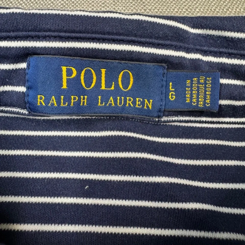 Polo Ralph Lauren Mens Short Sleeve Polo Shirt Navy Blue White Stripe Size Large
